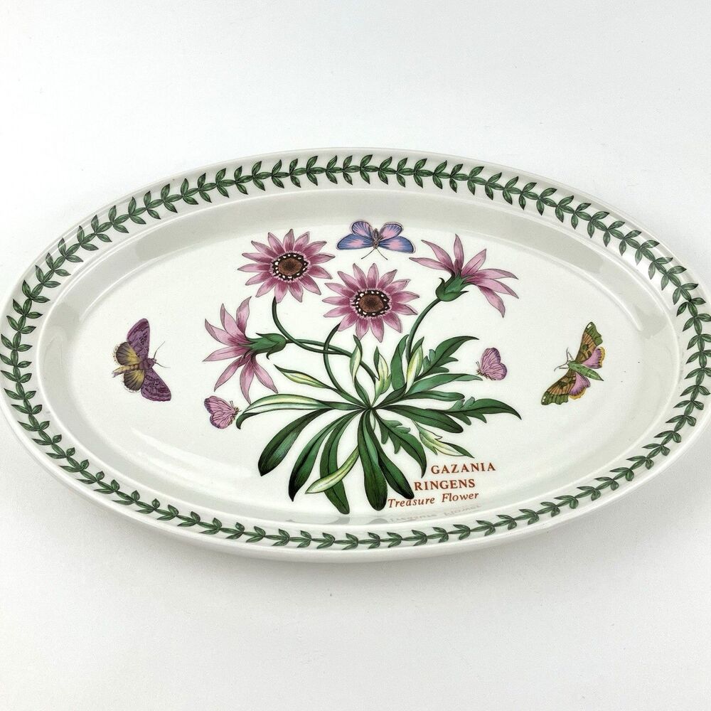 Vintage Portmeirion Botanic Garden Porcelain Oval Platter Bowl Flower